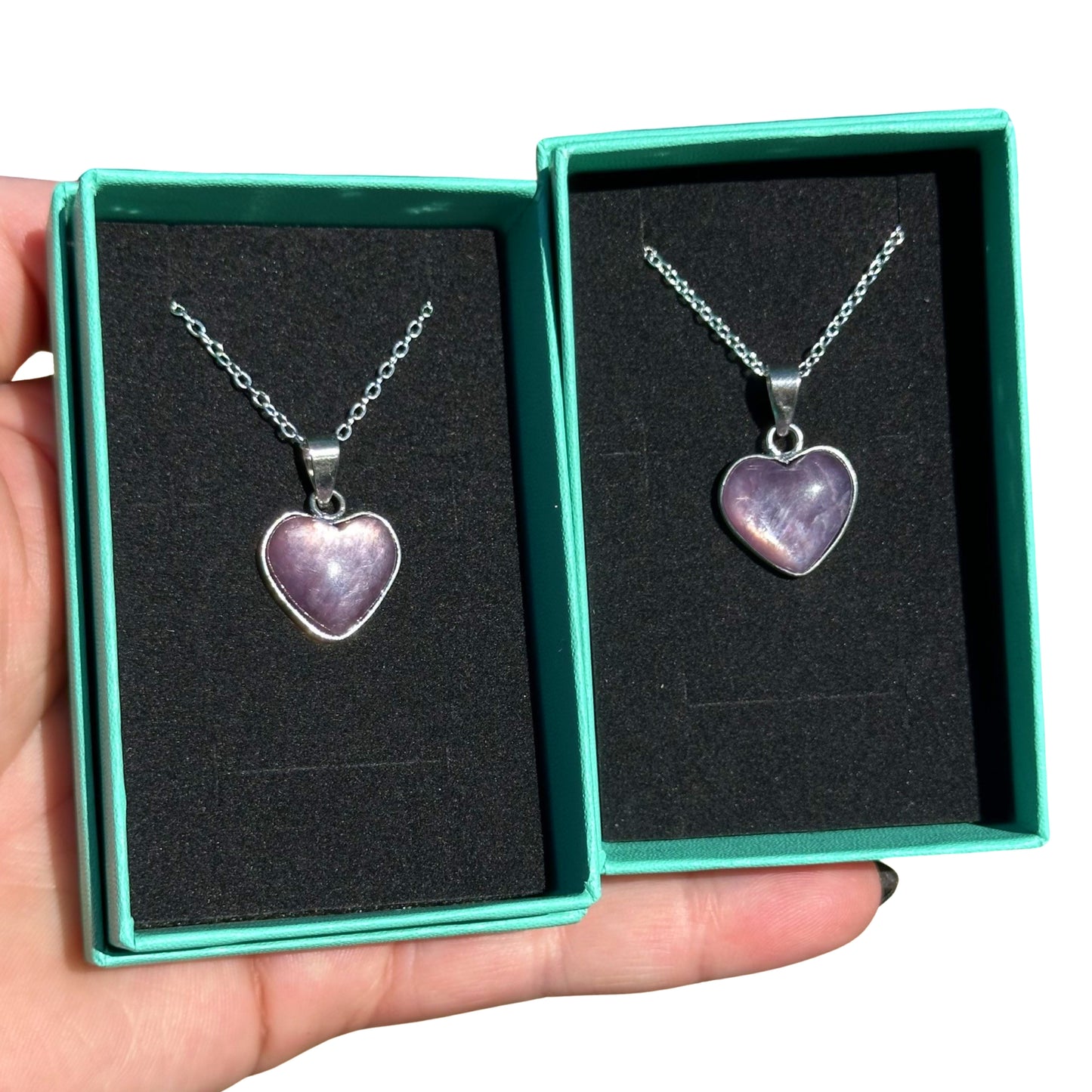 Gem Lepidolite Heart Necklaces