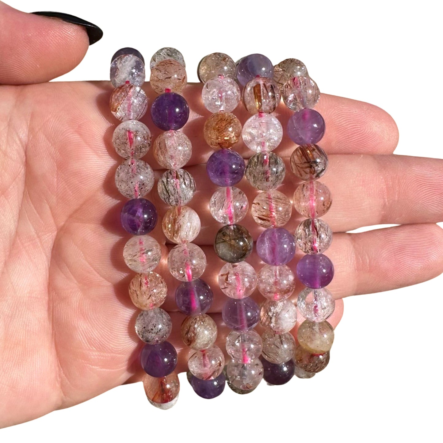 Amethyst x Rutilated Quartz Bead Bracelets 8mm