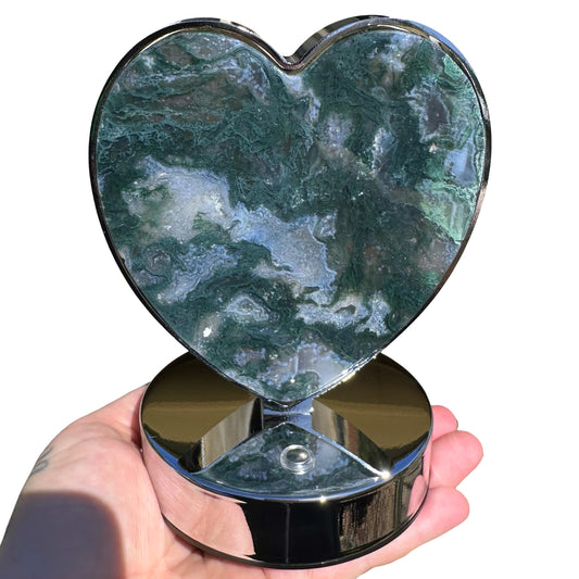 Moss Agate Heart LED Lamp