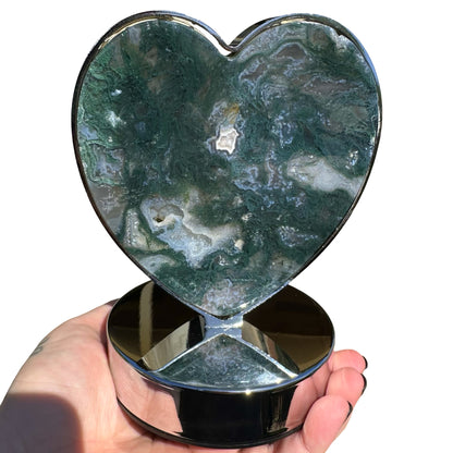 Moss Agate Heart LED Lamp