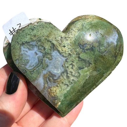 Moss Agate Double Heart #3